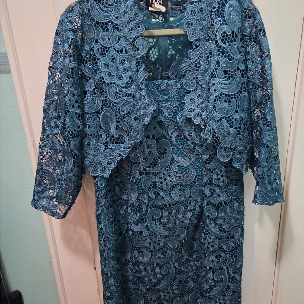 Teal Lace Dress with Jacket